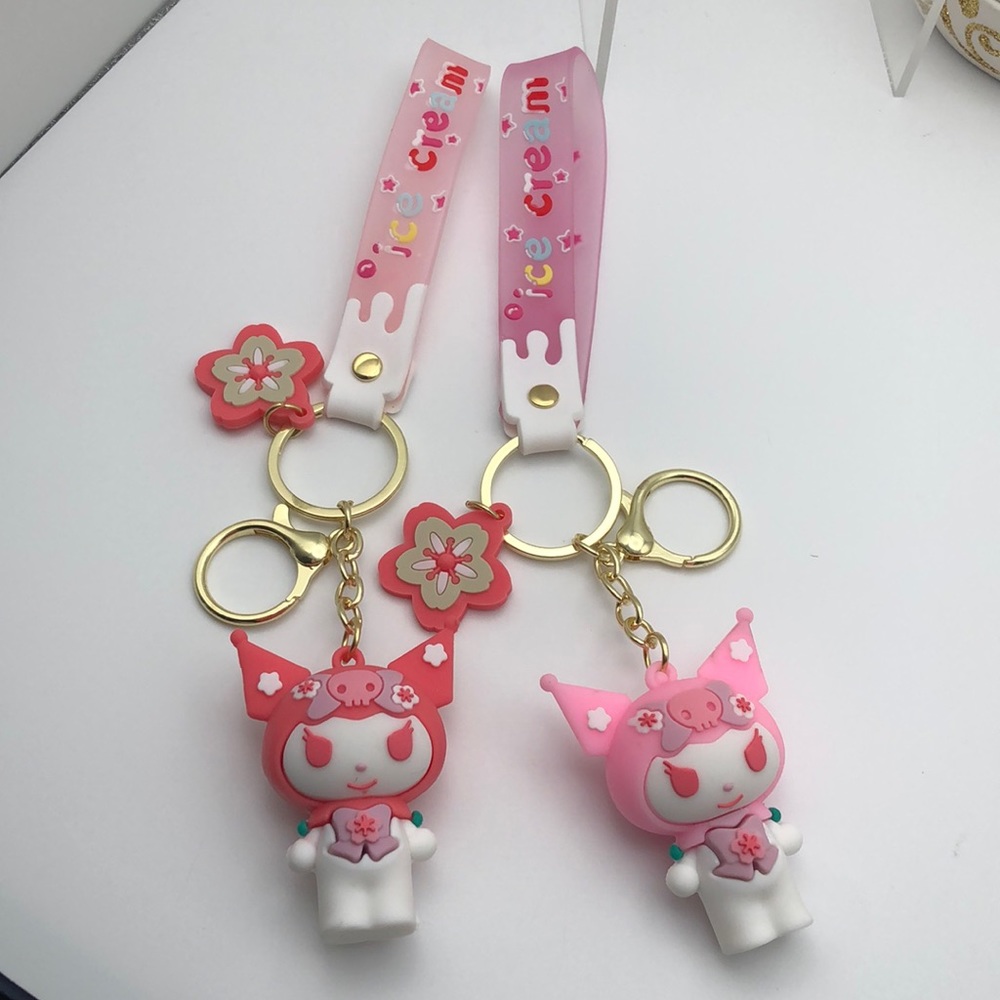 Sanrio Kuromi School Girl Two Sakura Pendant Keychain Charm NWOT Kawaii